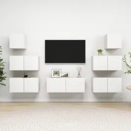 7-Daļīgs Tv Plauktu Komplekts, Balts, Inženierijas Koks Vidaxl