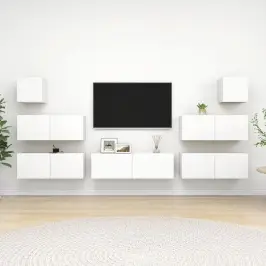 7-Daļīgs Tv Skapīšu Komplekts, Balts, Inženierijas Koks Vidaxl