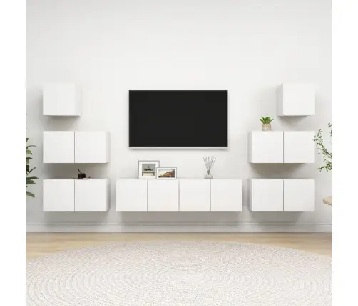 8-Daļīgs Tv Plauktu Komplekts, Balta Inženierijas Koks Vidaxl