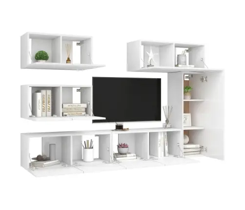 6-Osaline Telerikapikomplekt, Valge, Tehispuit