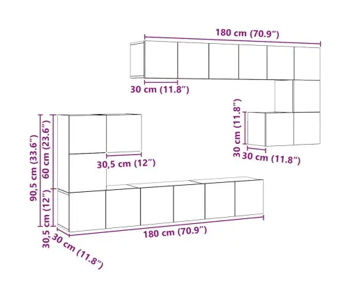 Televizoriaus Spintelių Komplektas, 10 Dalių, Baltas, Mediena