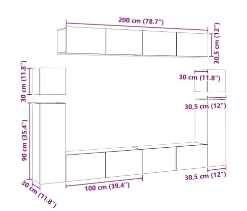 8-Osaline Telerikappide Komplekt, Valge, Tehispuit