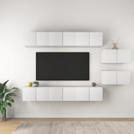 8-Daļīgs Tv Plauktu Komplekts, Balts, Inženierijas Koks Vidaxl
