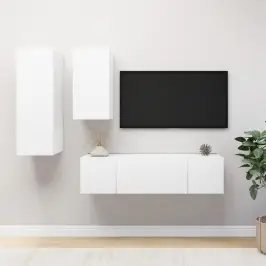 Televizoriaus Spintelių Komplektas, 4 Dalių, Baltas, Mediena