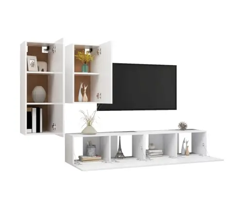 4-Daļīgs Tv Skapīšu Komplekts, Balts, Inženierijas Koks Vidaxl 4-Daļīgs Tv Skapīšu Komplekts, Balts, Inženierijas Koks Vidaxl