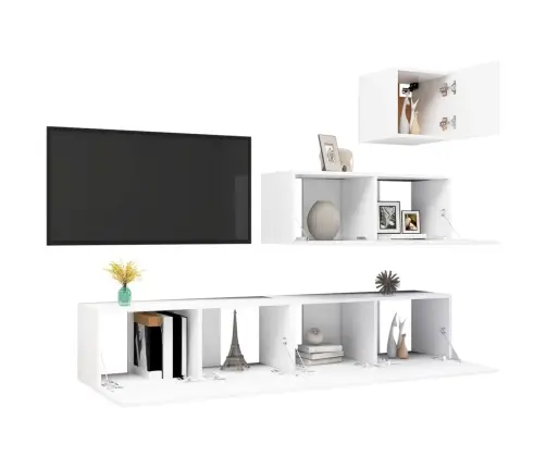 4-Daļīgs Tv Skapīšu Komplekts, Balts, Inženierijas Koks Vidaxl