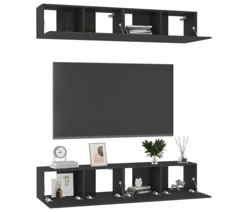 Telerikapid 4 Tk, Must, 80 X 30 X 30 cm Tehispuit