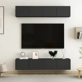 Tv Skapīši, 4 Gab., Melni, 80X30X30 Cm, Inženierijas Koks Vidaxl