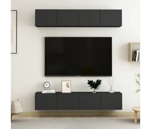 Telerikapid 4 Tk, Must, 80 X 30 X 30 cm Tehispuit