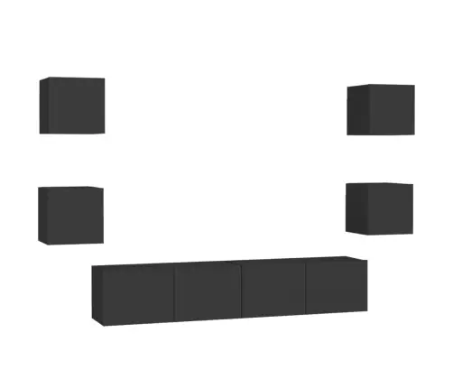 6-Daļīgs Tv Skapīšu Komplekts, Melns, Inženierijas Koks Vidaxl