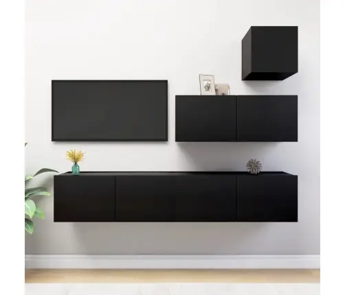 4-Daļīgs Tv Skapīšu Komplekts, Melns, Inženierijas Koks Vidaxl