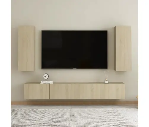 Televizoriaus Spintelių Komplektas, 4 Dalių, Ąžuolo, Mediena Televizoriaus Spintelių Komplektas, 4 Dalių, Ąžuolo, Mediena