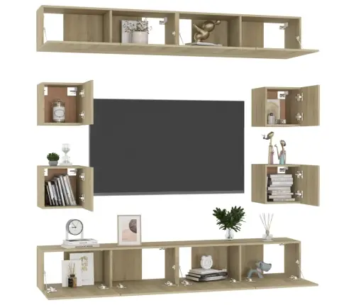 Televizoriaus Spintelių Komplektas, 8 Dalių, Ąžuolo, Mediena