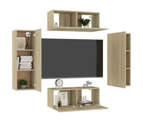 4-Daļīgs Tv Skapīšu Komplekts, Ozola Krāsa, Inženierijas Koks Vidaxl 4-Daļīgs Tv Skapīšu Komplekts, Ozola Krāsa, Inženierijas Koks Vidaxl