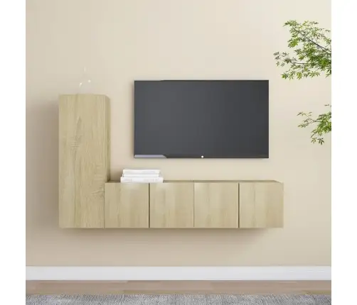 Televizoriaus Spintelių Komplektas, 3 Dalių, Ąžuolo, Mediena Televizoriaus Spintelių Komplektas, 3 Dalių, Ąžuolo, Mediena