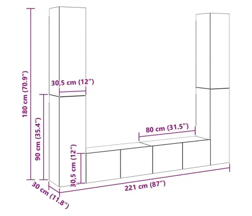 Televizoriaus Spintelių Komplektas, 6 Dalių, Ąžuolo, Mediena