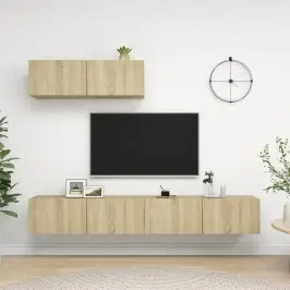 Tv Skapīši, 3 Gab., Ozolkoka Krāsa, Inženierijas Koks Vidaxl