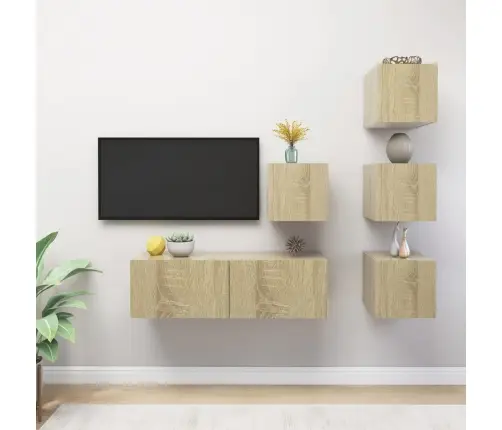 Televizoriaus Spintelių Komplektas, 5 Dalių, Ąžuolo, Mediena