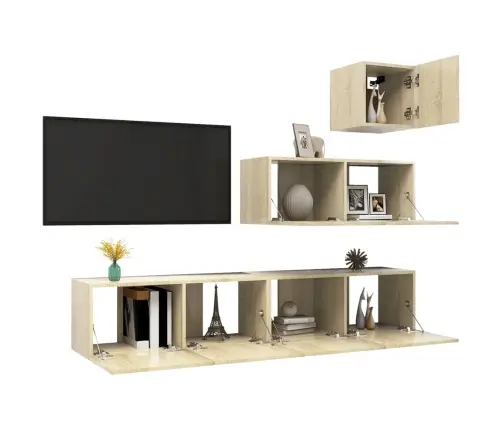 4-Daļīgs Tv Skapīšu Komplekts, Ozola Krāsa, Inženierijas Koks Vidaxl