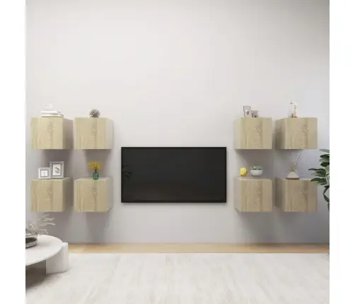 Sieninės Televizoriaus Spintelės, 8Vnt., Ąžuolo, 30,5X30X30Cm