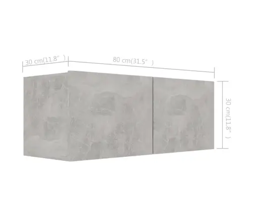 Tv Skapīši, 4 Gab., Betona Pelēki, 80X30X30Cm Inženierijas Koks Vidaxl