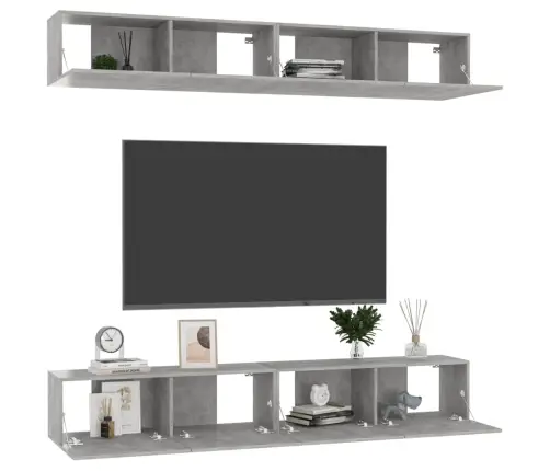 Tv Skapīši, 4 Gab., Betona Pelēki 100X30X30Cm Inženierijas Koks Vidaxl