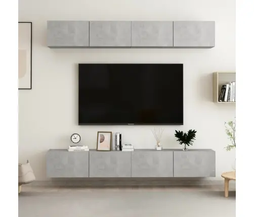 Tv Skapīši, 4 Gab., Betona Pelēki 100X30X30Cm Inženierijas Koks Vidaxl