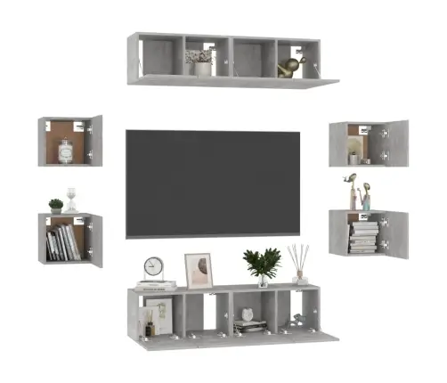8-Daļīgs Tv Skapīšu Komplekts, Betona Pelēks, Inženierijas Koks Vidaxl