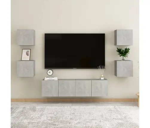 Televizoriaus Spintelių Komplektas, 6 Dalių, Betono, Mediena Televizoriaus Spintelių Komplektas, 6 Dalių, Betono, Mediena