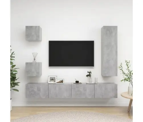 Televizoriaus Spintelių Komplektas, 5 Dalių, Betono, Mediena