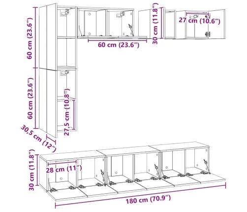 8-Daļīgs Tv Skapīšu Komplekts, Betona Pelēks, Inženierijas Koks Vidaxl