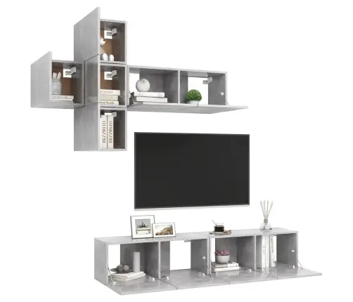 Televizoriaus Spintelių Komplektas, 7 Dalių, Betono Pilkas, Mdp