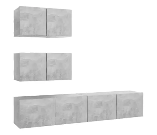 4-Daļīgs Tv Skapīšu Komplekts, Betona Pelēks, Inženierijas Koks Vidaxl