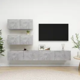 Televizoriaus Spintelių Komplektas, 4 Dalių, Betono, Mediena