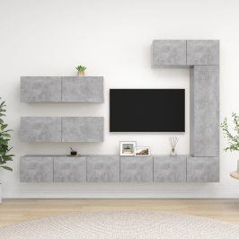 Televizoriaus Spintelių Komplektas, 7 Dalių, Betono, Mediena
