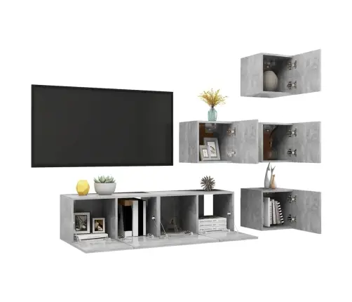 6-Daļīgs Tv Skapīšu Komplekts, Betona Pelēks, Inženierijas Koks Vidaxl