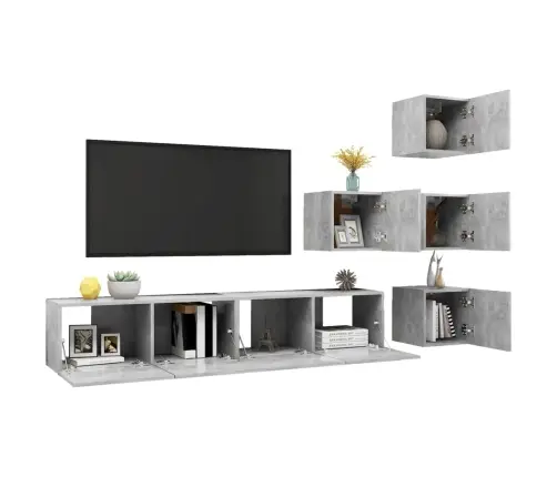 6-Daļīgs Tv Skapīšu Komplekts, Betona Pelēks, Inženierijas Koks Vidaxl