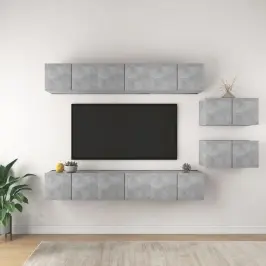Televizoriaus Spintelių Komplektas, 8 Dalių, Betono, Mediena