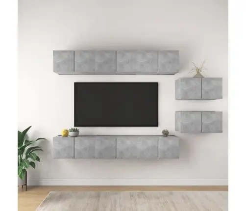 Televizoriaus Spintelių Komplektas, 8 Dalių, Betono, Mediena