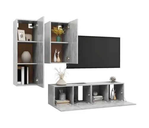 4-Daļīgs Tv Plauktu Komplekts, Betona Pelēks, Inženierijas Koks Vidaxl