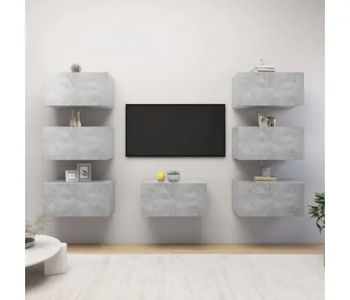 Tv Skapīši, 7Gab., 30,5X30X60Cm, Betonpelēki, Inženierijas Koks Vidaxl Tv Skapīši, 7Gab., 30,5X30X60Cm, Betonpelēki, Inženierijas Koks Vidaxl