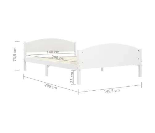Gulta Bez Matrača, Balts, 140X200 Cm, Priedes Masīvkoks Vidaxl