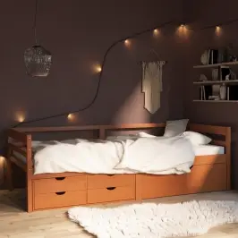 Lovos Rėmas Su Stalčiais Ir Spintele, Rudas, 90X200cm Pušis