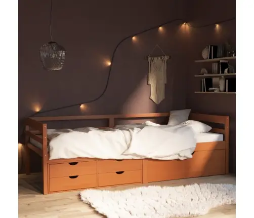 Lovos Rėmas Su Stalčiais Ir Spintele, Rudas, 90X200cm Pušis