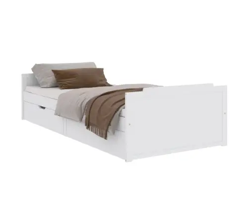 Lovos Rėmas Su Stalčiais, Baltas, 90X200cm Pušies Masyvas