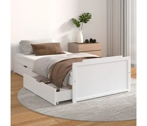 Lovos Rėmas Su Stalčiais, Baltas, 90X200cm Pušies Masyvas