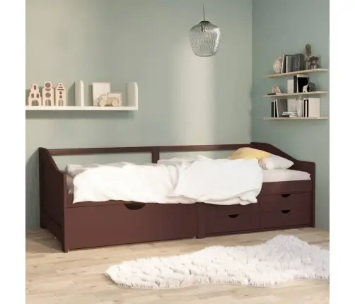 3-Vietīga Dīvāngulta Ar Atvilktnēm, Brūna, Priede, 90X200 Cm Vidaxl