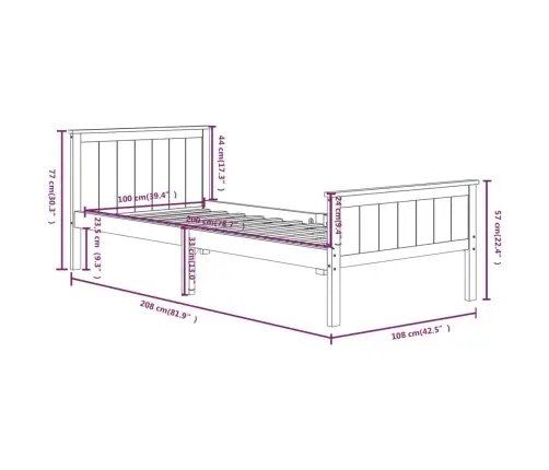 Gultas Rāmis, Tumši Brūns, Priedes Masīvkoks, 100X200 Cm Vidaxl