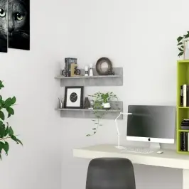 Sieninės Lentynos, 2Vnt., Betono Pilkos, 80X11,5X18cm Mdp