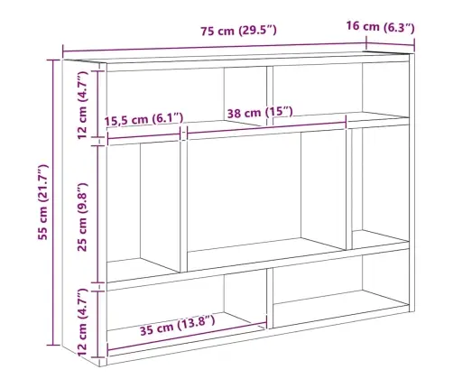 Sienas Plaukts, Melns, 75X16X55 Cm, Inženierijas Koks Vidaxl